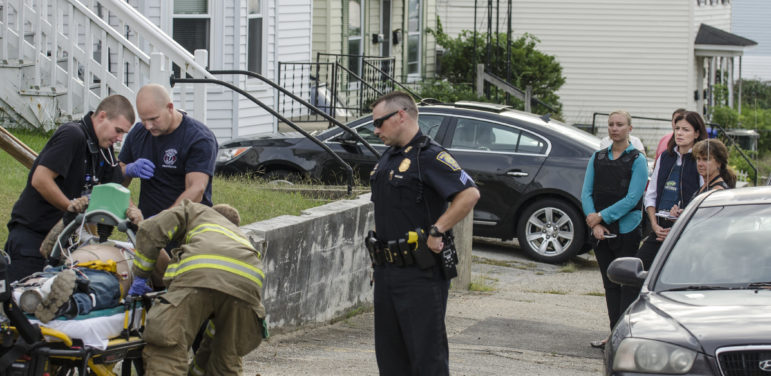U.S. Senator Kelly Ayotte, R-NH, during a recent ride along with MPD to witness the heroin epidemic firsthand. She witnessed one person who had taken what seemed to be a fatal overdose, and watched as AMR and MFD did CPR and brought the person back.