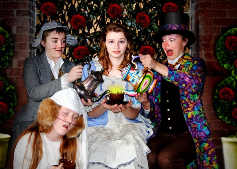From Left: Skylar Mathews (March Hare), Sofia Burden (Dormouse), Margaret Fair (Alice), & Katharine Demers (Mad Hatter).