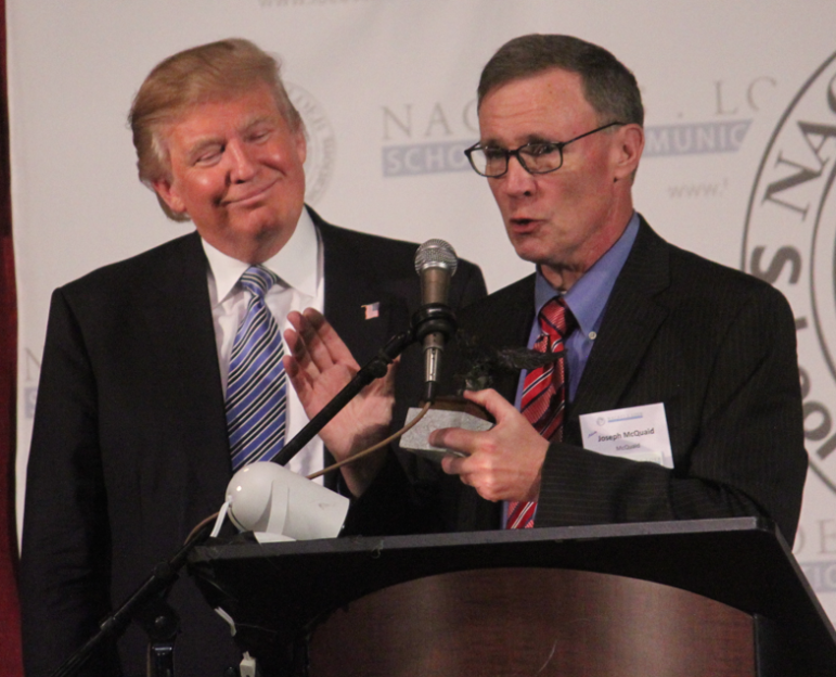 Donald Trump and Joe McQuaid feeling chummy at the 12th Annual First Amendment awards. Months later, Trump would eviscerate McQuaid as a lowlife, after McQuaid called him unfit to be president.