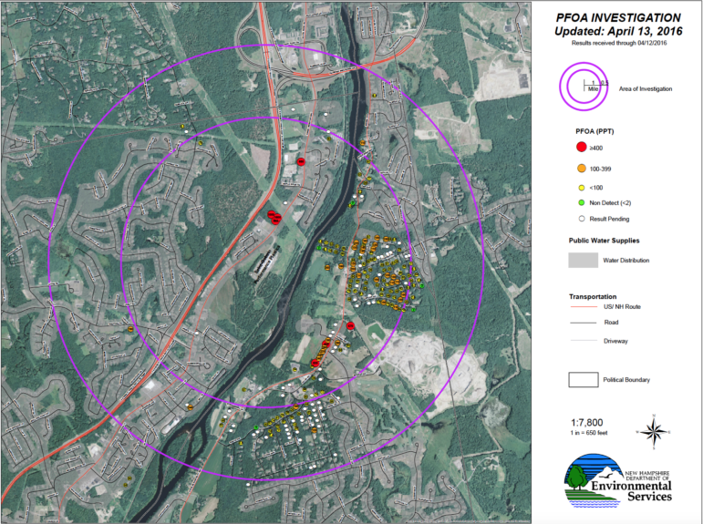 Aerial shot of the current test results from NH DES.