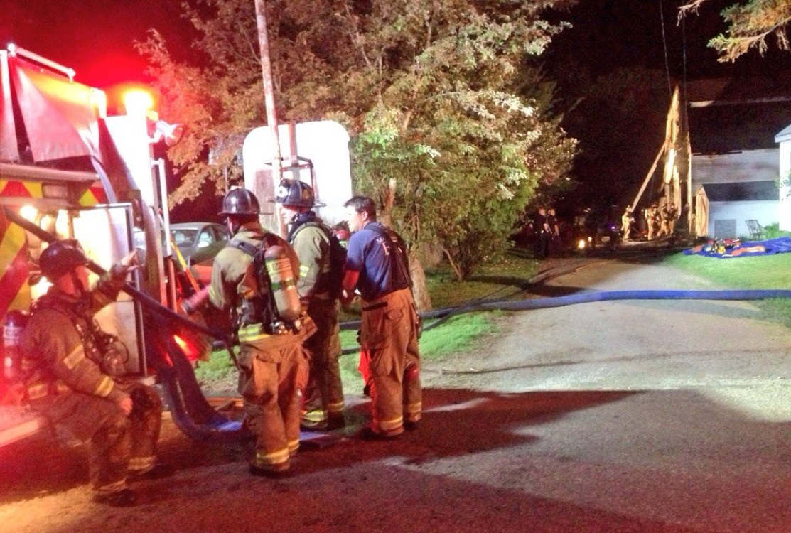 Firefighters on the scene of a garage fire on Maplehurst Avenue.