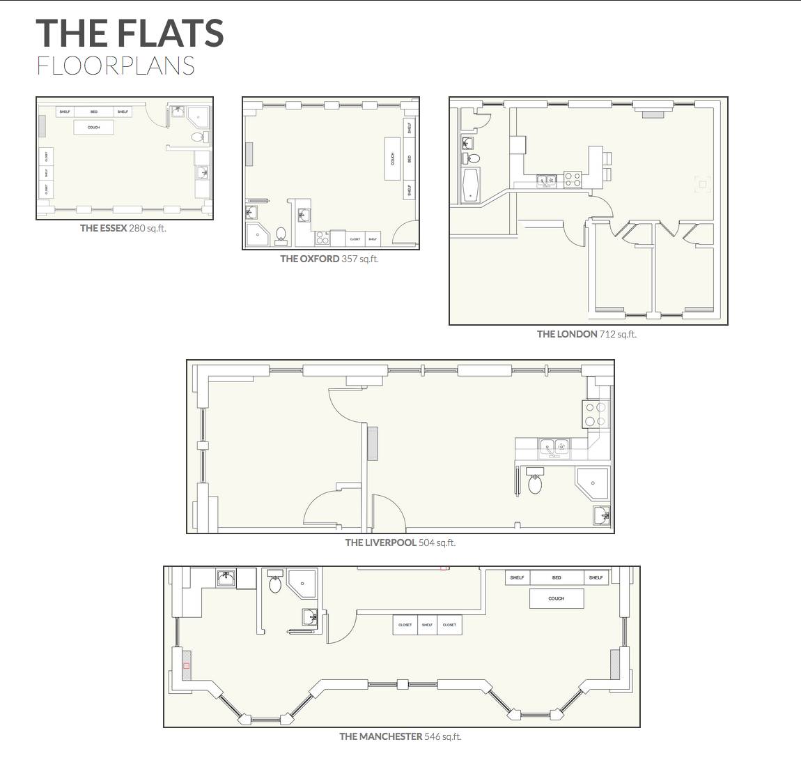 There are five different floor plans for units at The Flats.