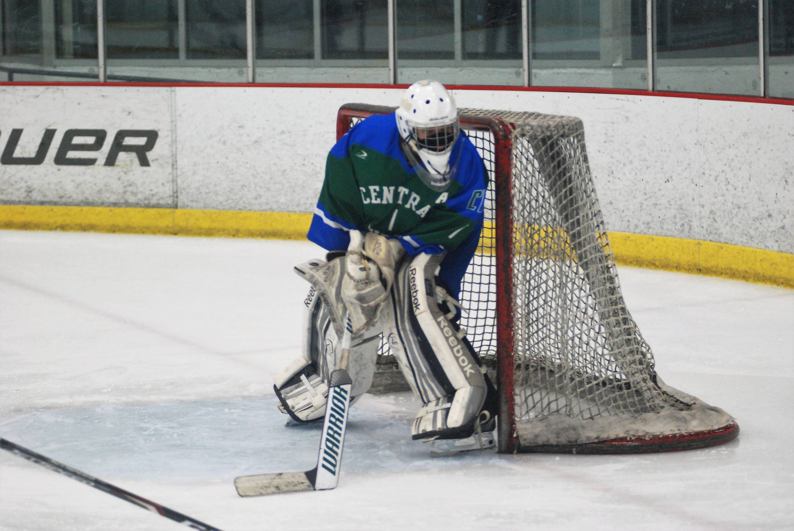 Sophomore David Hood in net