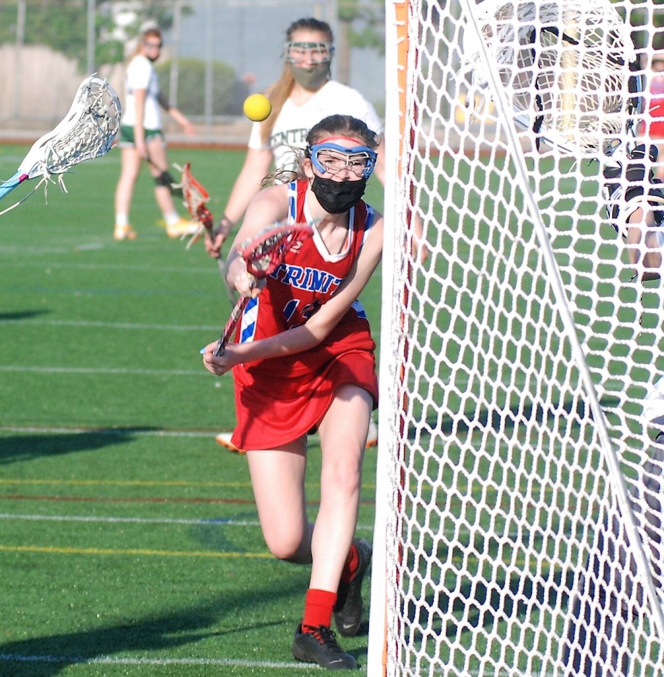 Carolyn Burleigh fires a hard shot on net during a regular season game in 2021.