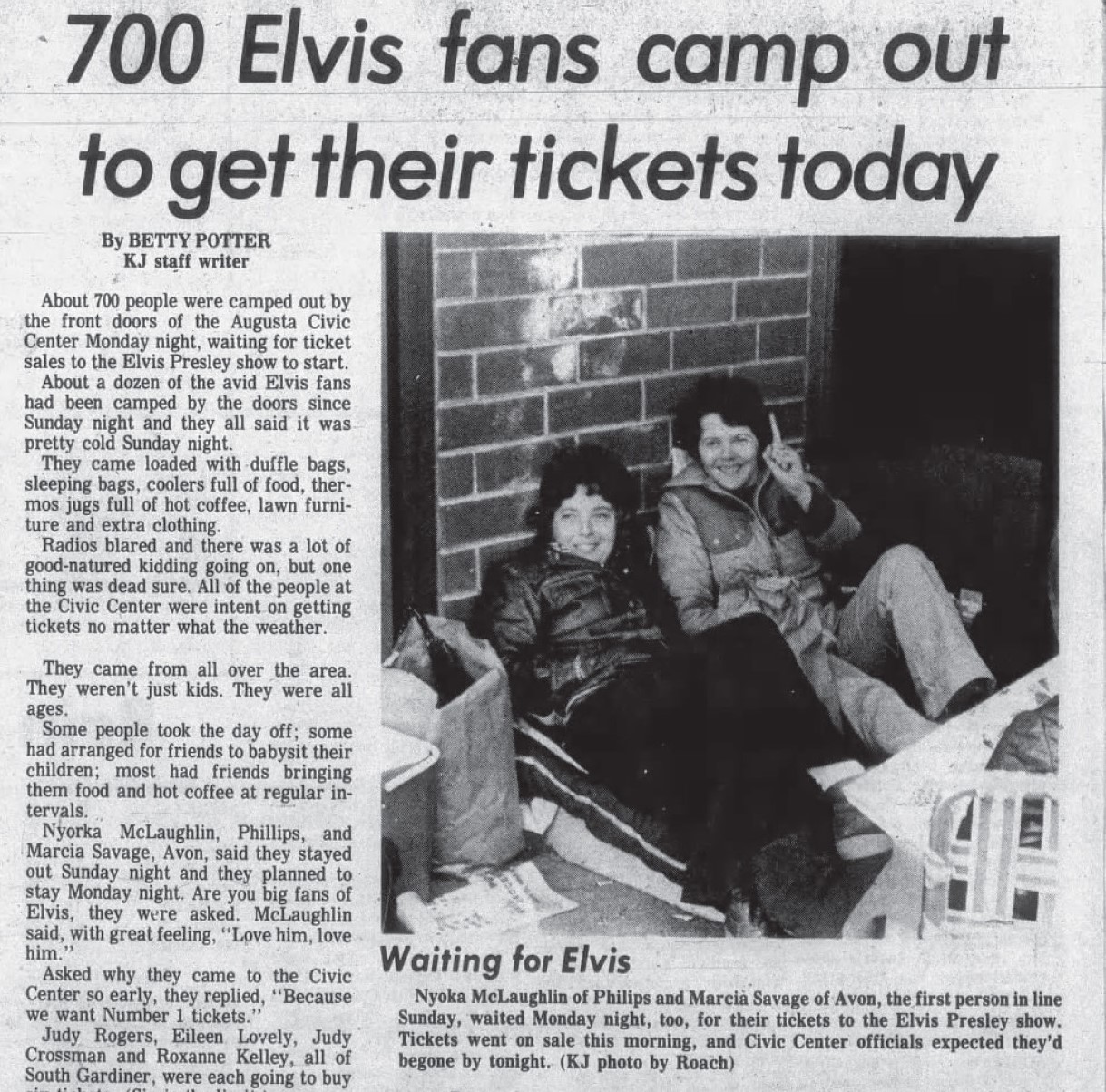 Fans camped out for two days in the rain and cold in March to buy tickets to the show. By Tuesday morning, when tickets went on sale, estimates were that there were more than 5,000 people waiting. (Kennebec Journal image)