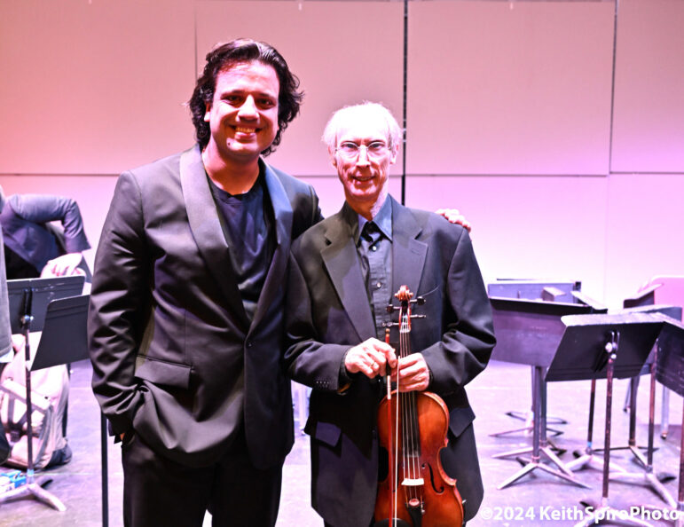 teachers and mentors Roger Kalia and Elliott Markow in a photo by Keith Spiro at Symphony NH's 2024 finale.