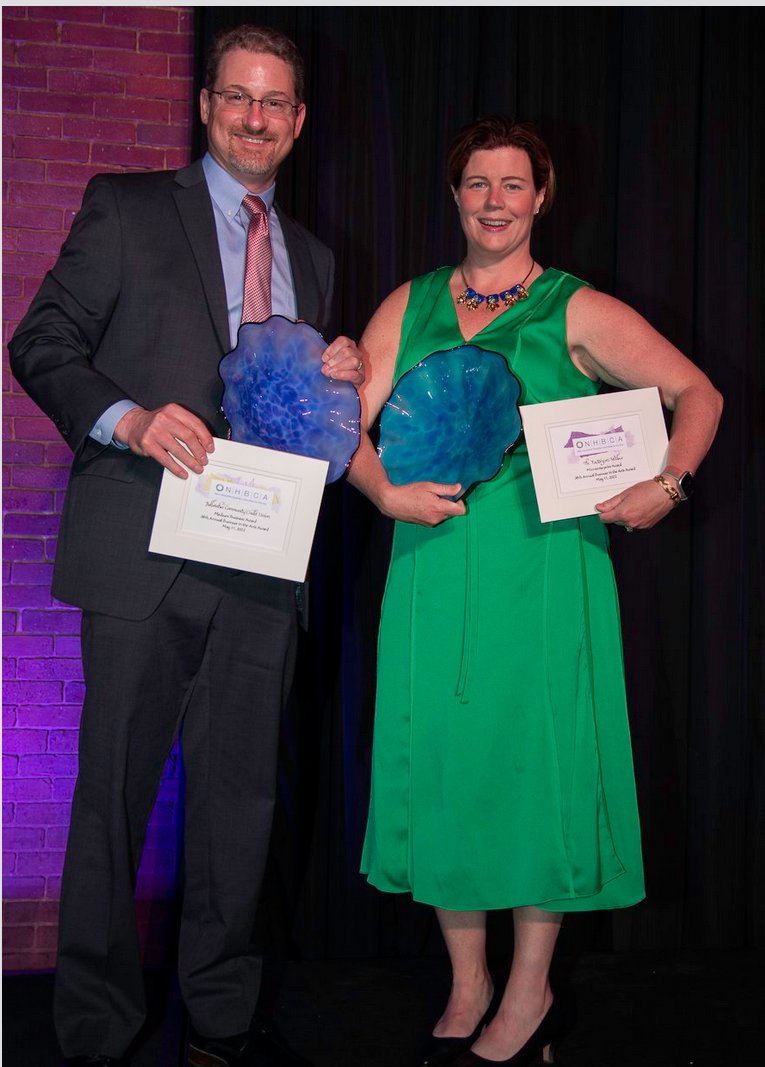 Previous NHBCA Awards winners Nathan Saller, left, CEO of Bellwether Community Credit Union and Elizabeth Hitchcock, Factory on Willow. Courtesy Photo