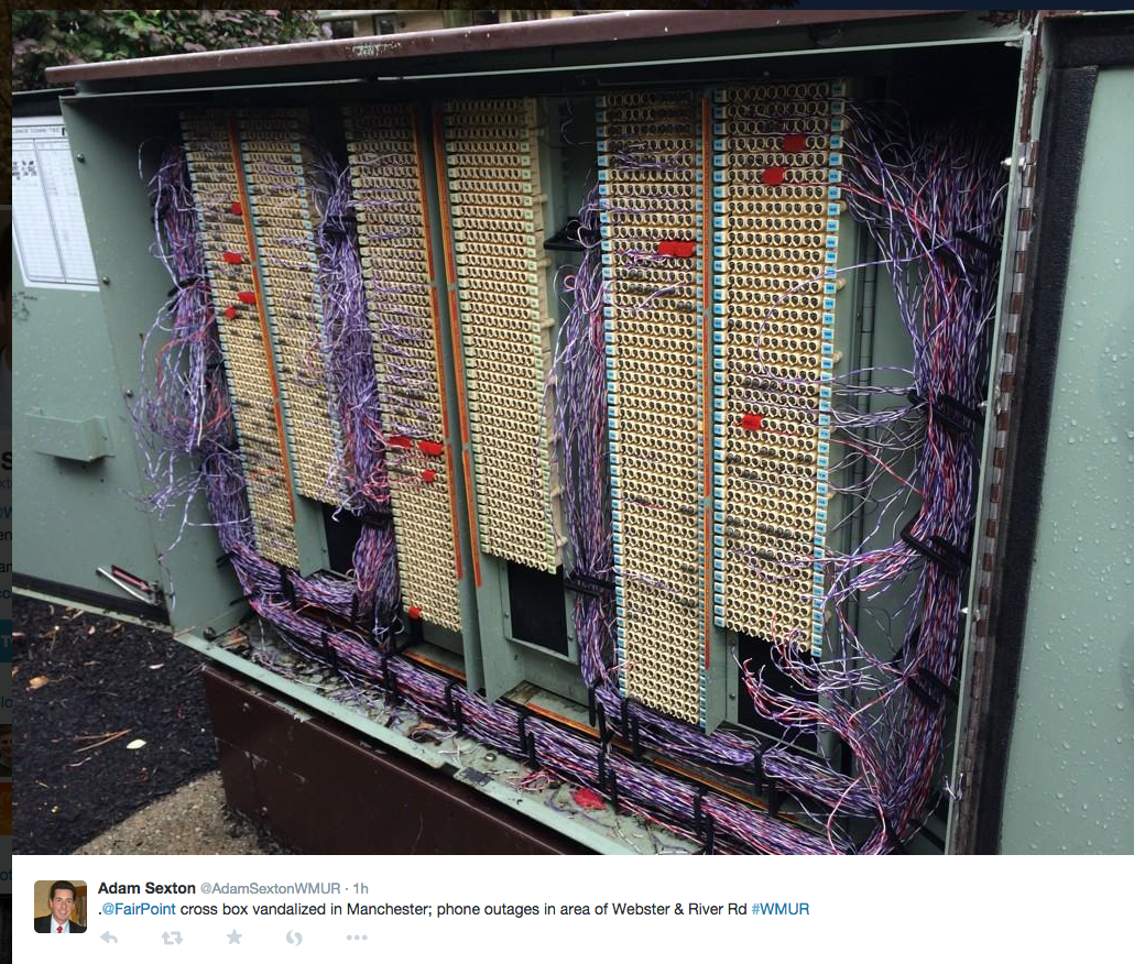 A vandalized Fairpoint box in Manchester.