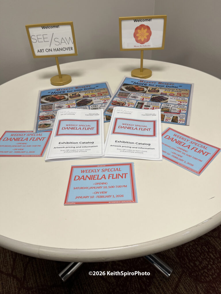 photo by Keith Spiro of entrance display to Weekly Special, an art exhibit of the work of Daniela Flint.