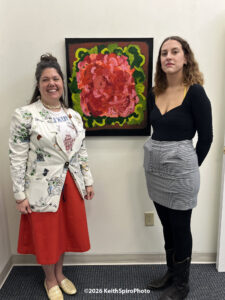 photo by Keith Spiro of artist Daniela Flint with See/Saw gallery owner Amy Regan at opening of the show Weekly Special