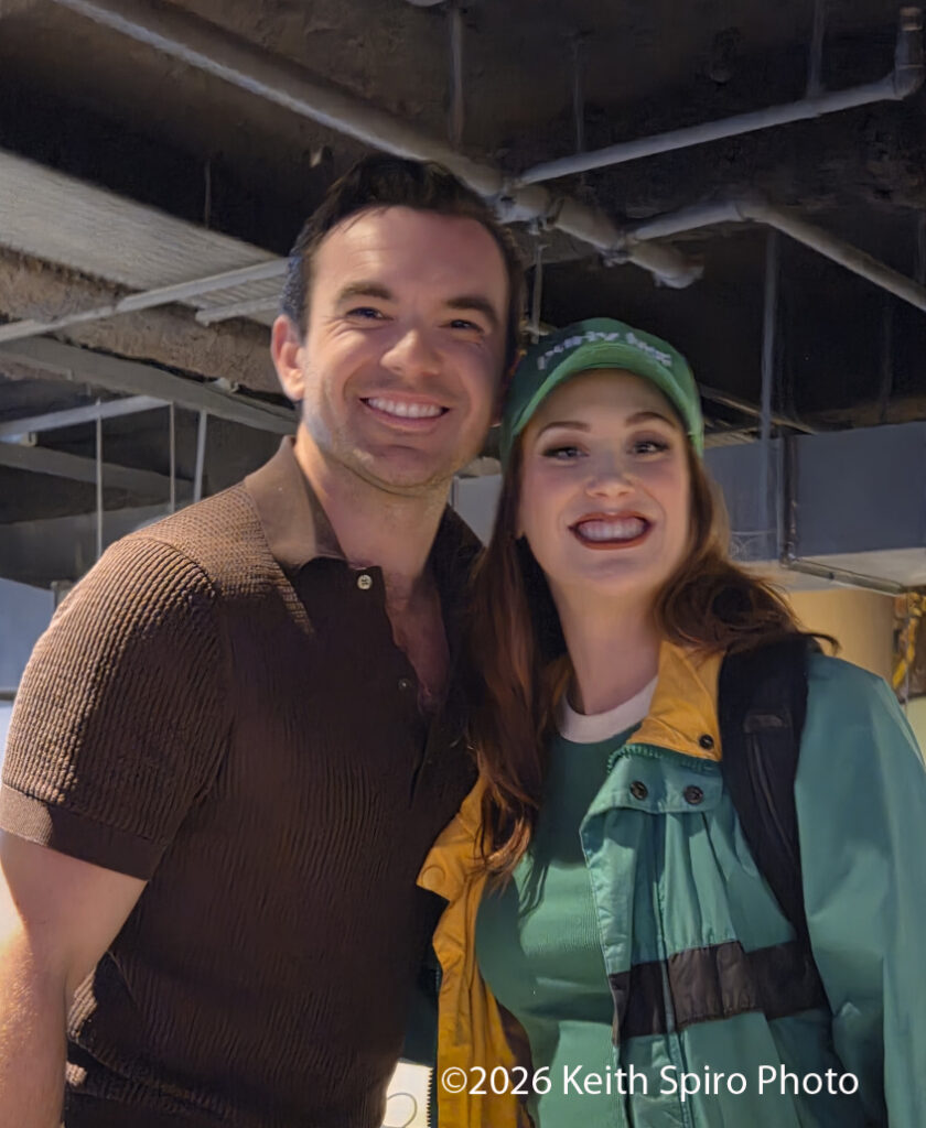 actors and lifelong friends Max Clayton and Kaleigh Cronin perform in Schmigadoon are seen here in a Keith Spiro photo backstage after the show.